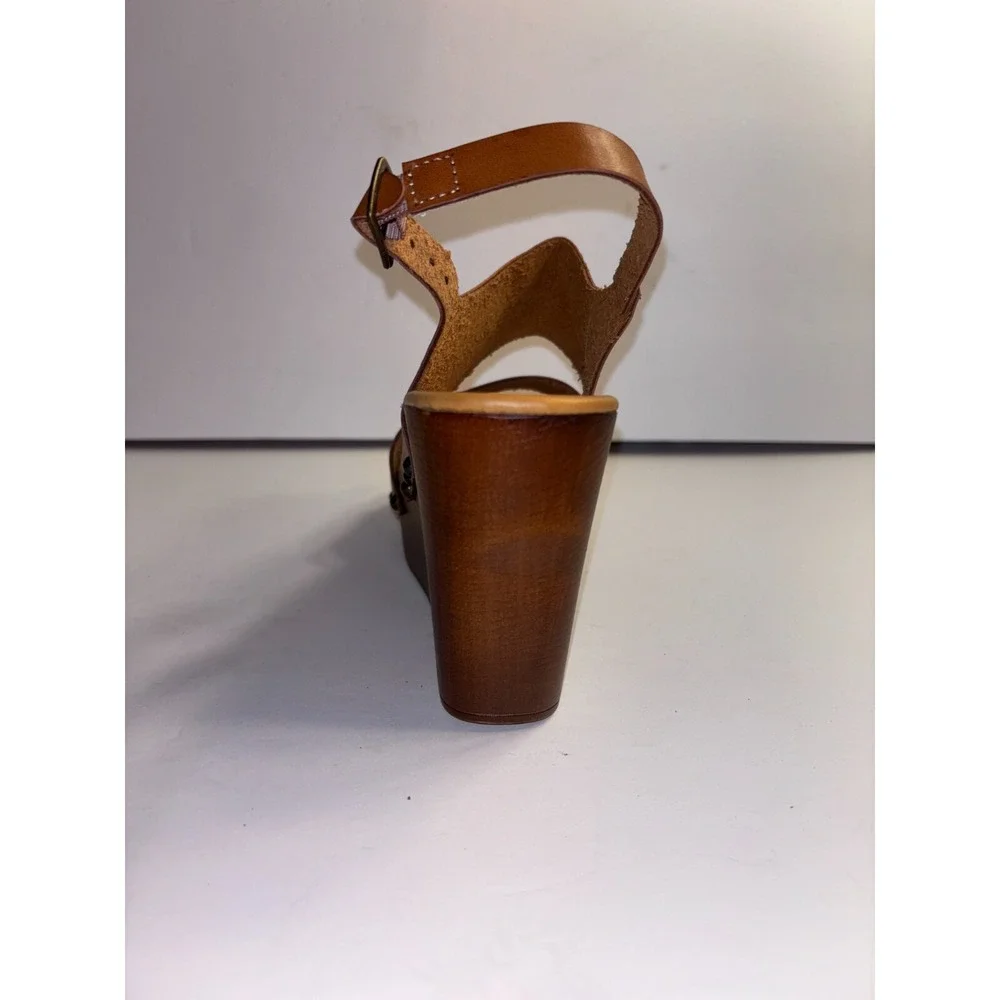 Madden Girl Driiggs Wedge Sandal Women's 8.5 Brown Faux Leather Comfort Open Toe